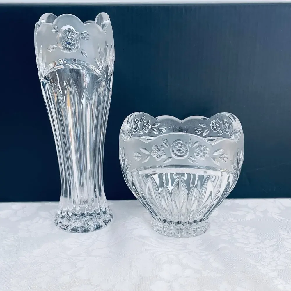 Vtg Oneida Crystal Southern Gardens Bud Vase Candy Dish Bowl Germany Floral Moti